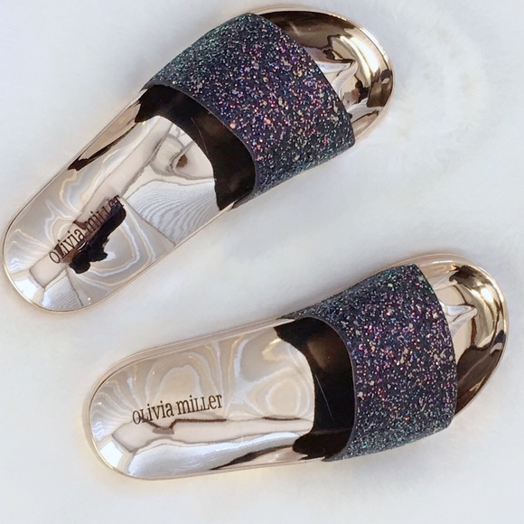 Black Glitter Slide W/ Gold Sole Metallic - Picture 2 of 6